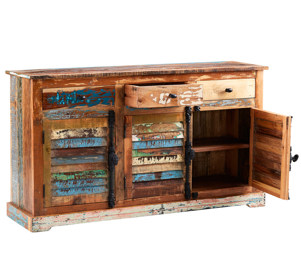 Solid Reclaimed Wood Sideboard With 3 Doors And 3 Drawers - Coastal