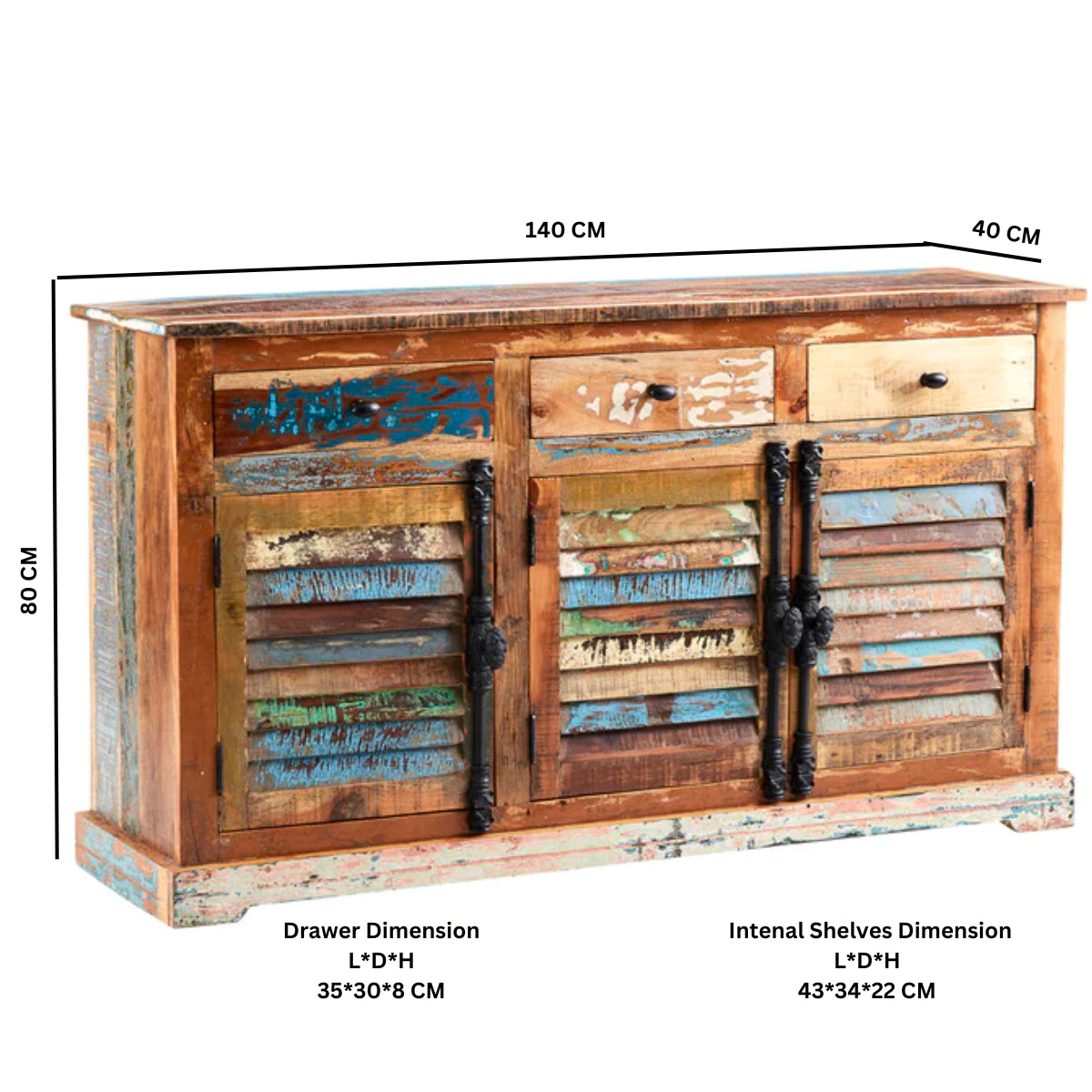 Solid Reclaimed Wood Sideboard With 3 Doors And 3 Drawers - Coastal