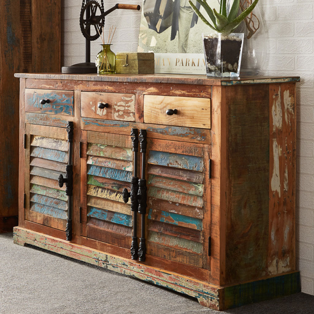 Solid Reclaimed Wood Sideboard With 3 Doors And 3 Drawers - Coastal