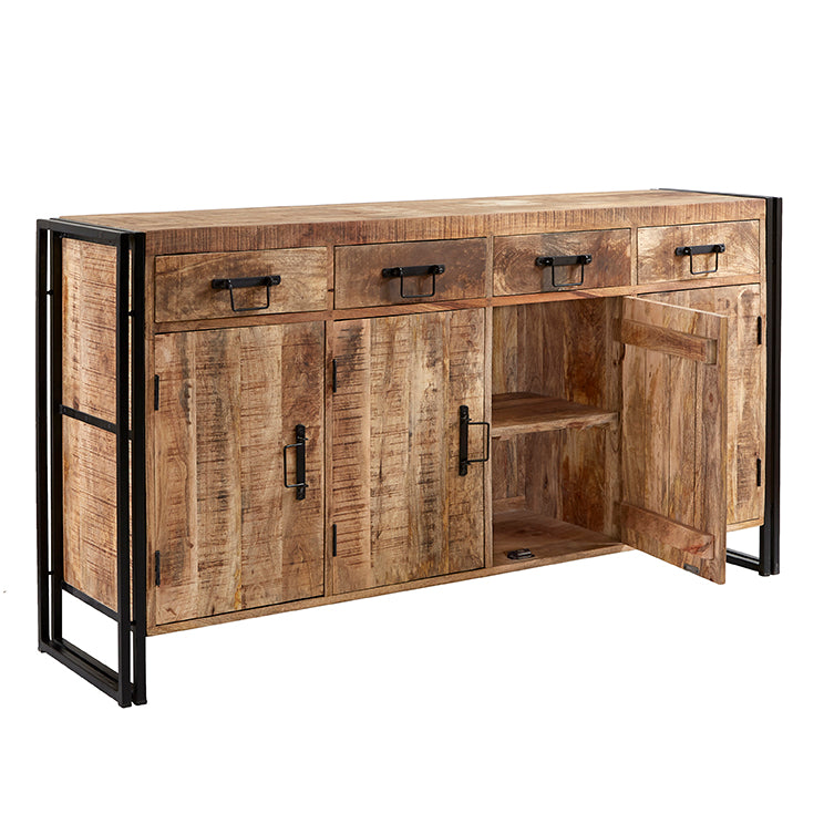 Solid Reclaimed Wood Sideboard With 4 Doors And 4 Drawers - Cosmo Industrial