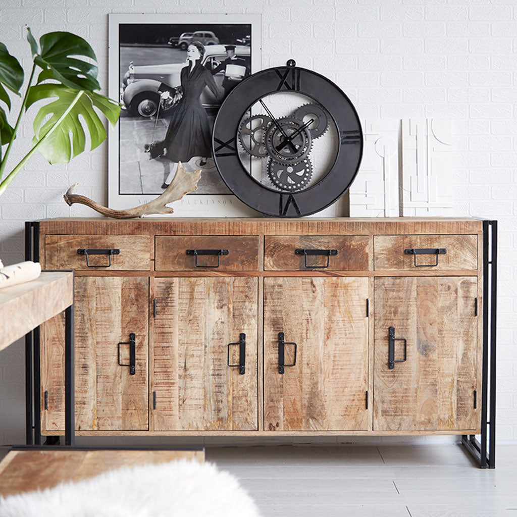 Solid Reclaimed Wood Sideboard With 4 Doors And 4 Drawers - Cosmo Industrial