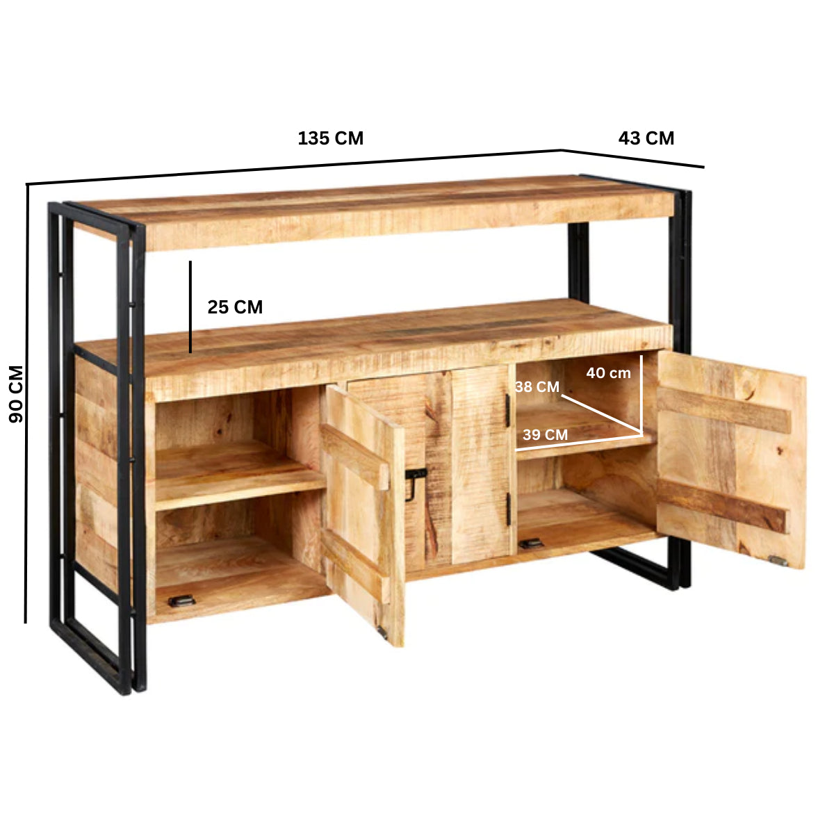 Solid Reclaimed Wood Storage Cabinet With 3 Doors - Cosmo Industrial