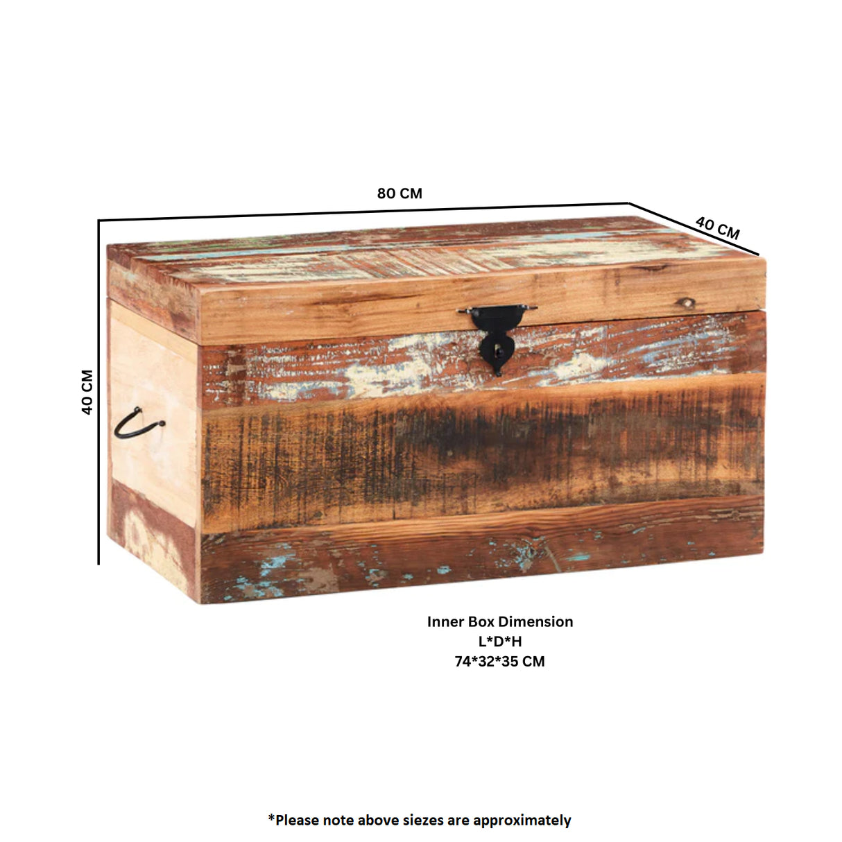 Solid Reclaimed Wood Trunk Box - Coastal
