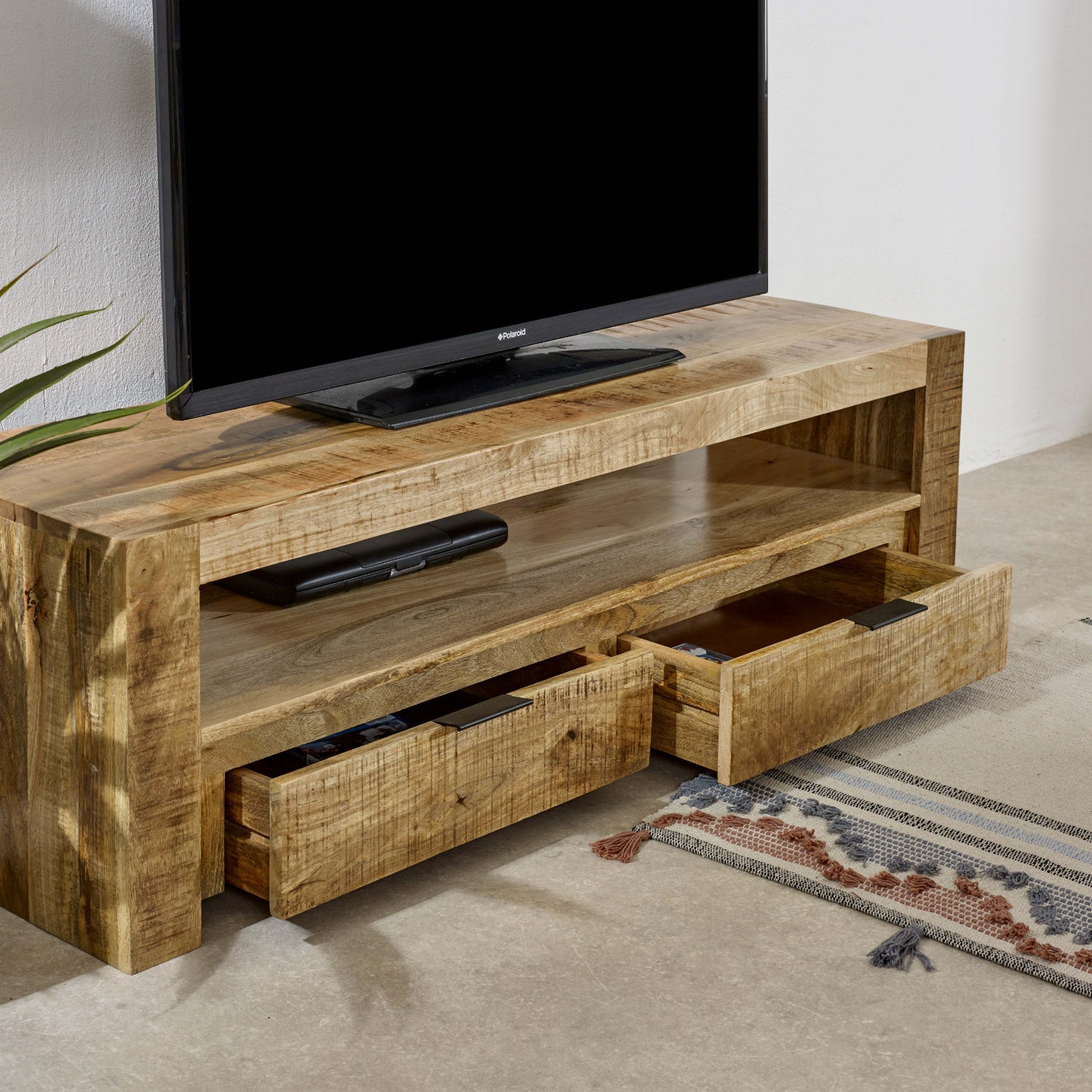 Solid Reclaimed Wood TV Stand With 2 Drawers - Surrey