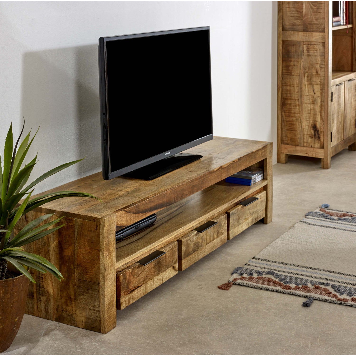 Solid Reclaimed Wood TV Stand With 3 Drawers - Surrey