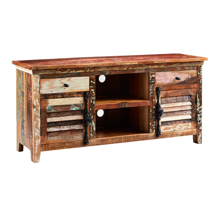 Solid Reclaimed Wood TV Stand With 2 Doors And 2 Drawers - Coastal