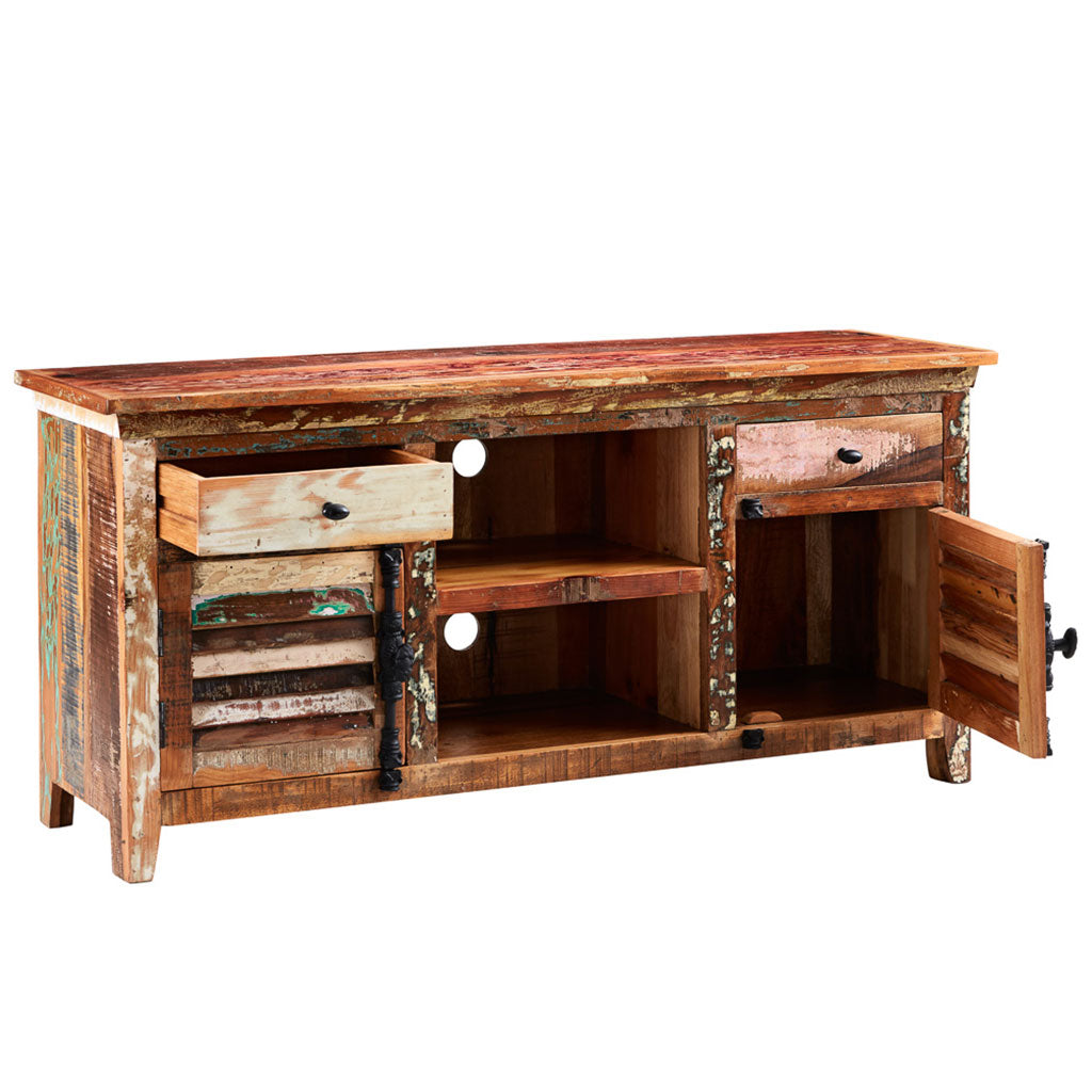 Solid Reclaimed Wood TV Stand With 2 Doors And 2 Drawers - Coastal