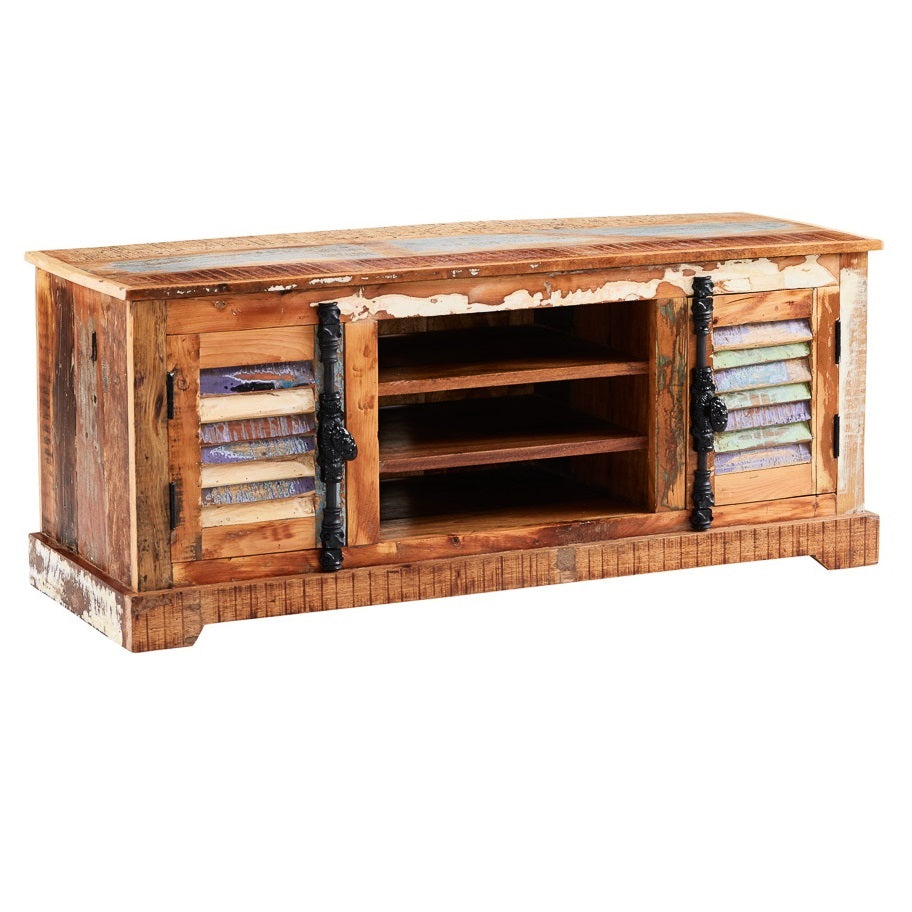 Solid Reclaimed Wood TV Stand With 2 Doors - Coastal