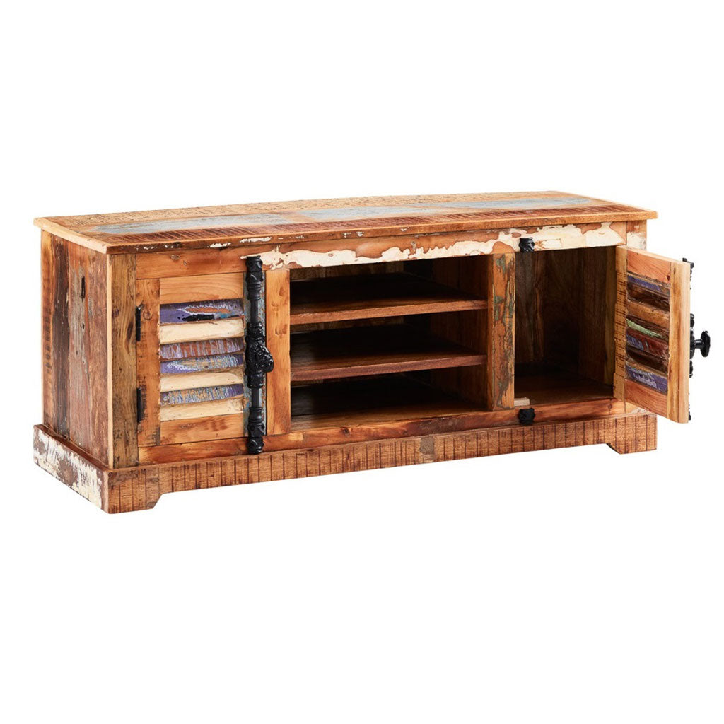 Solid Reclaimed Wood TV Stand With 2 Doors - Coastal