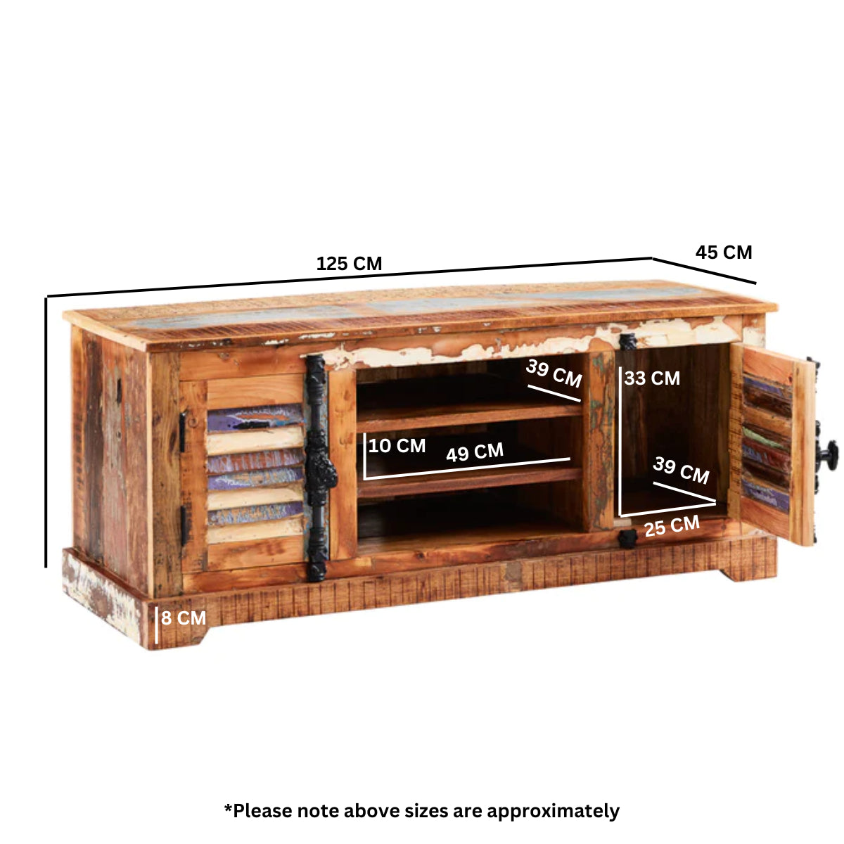Solid Reclaimed Wood TV Stand With 2 Doors - Coastal