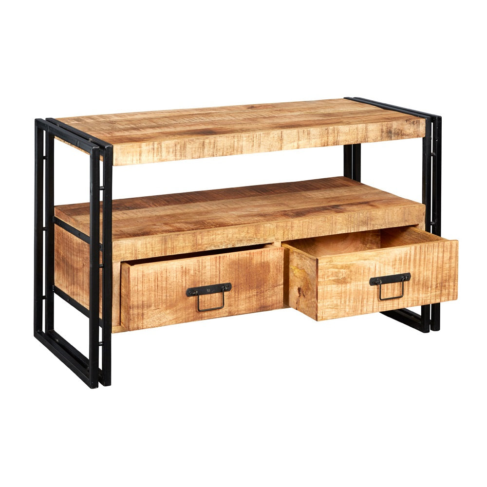 Solid Reclaimed Wood TV Stand With 2 Drawers - Cosmo Industrial