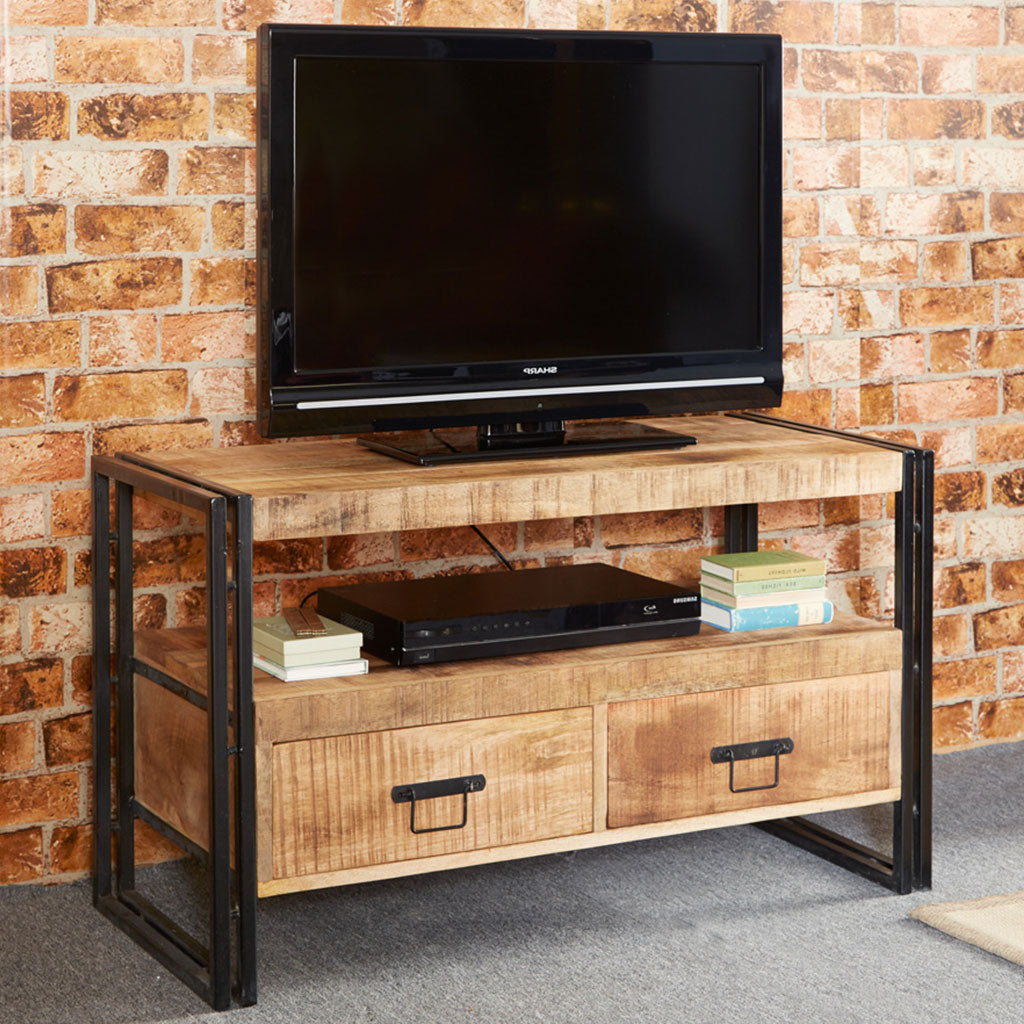 Solid Reclaimed Wood TV Stand With 2 Drawers - Cosmo Industrial