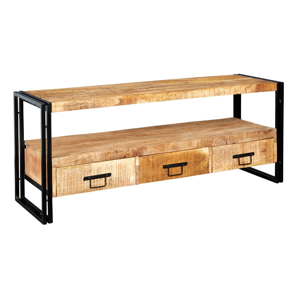 Solid Reclaimed Wood TV Stand With 3 Drawers - Cosmo Industrial