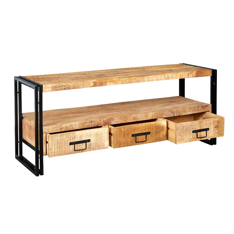 Solid Reclaimed Wood TV Stand With 3 Drawers - Cosmo Industrial