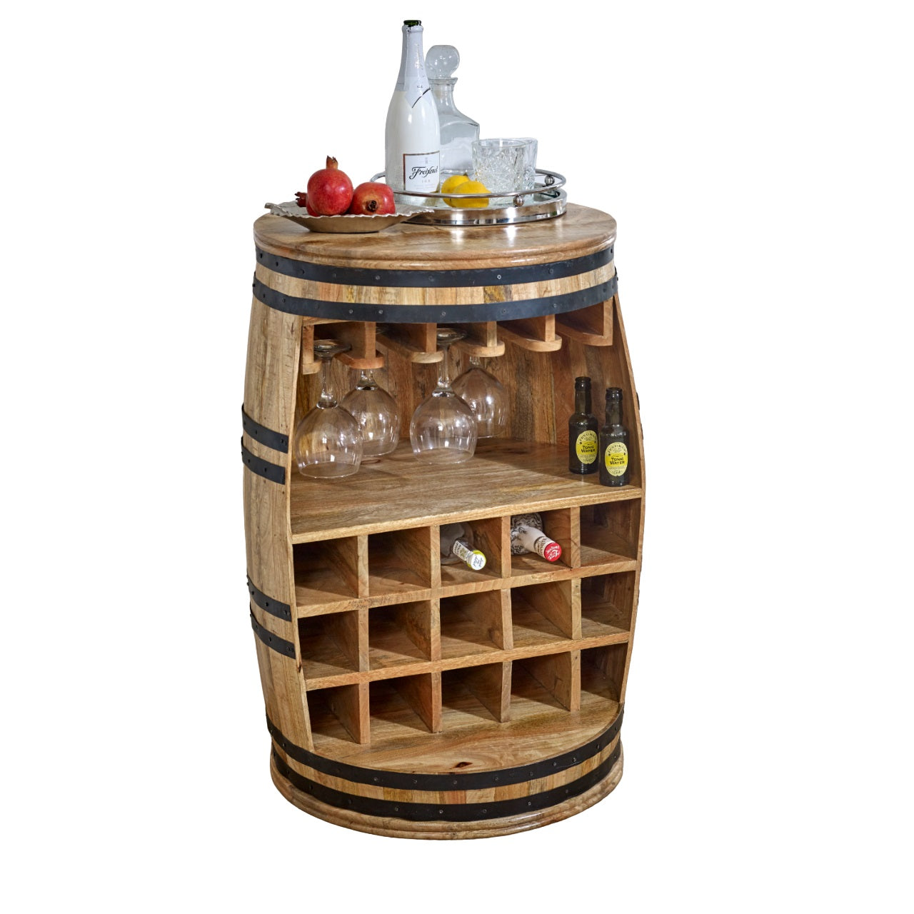 Solid Reclimed Wood Barrel Wine Storage Cabinet - Surrey
