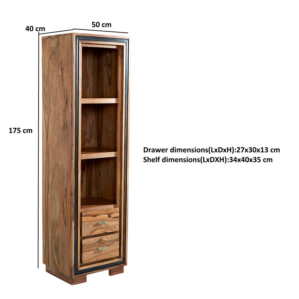 Solid Sheesham Wood Bookcase With 2 Drawers And 3 Shelves - Jodhpur