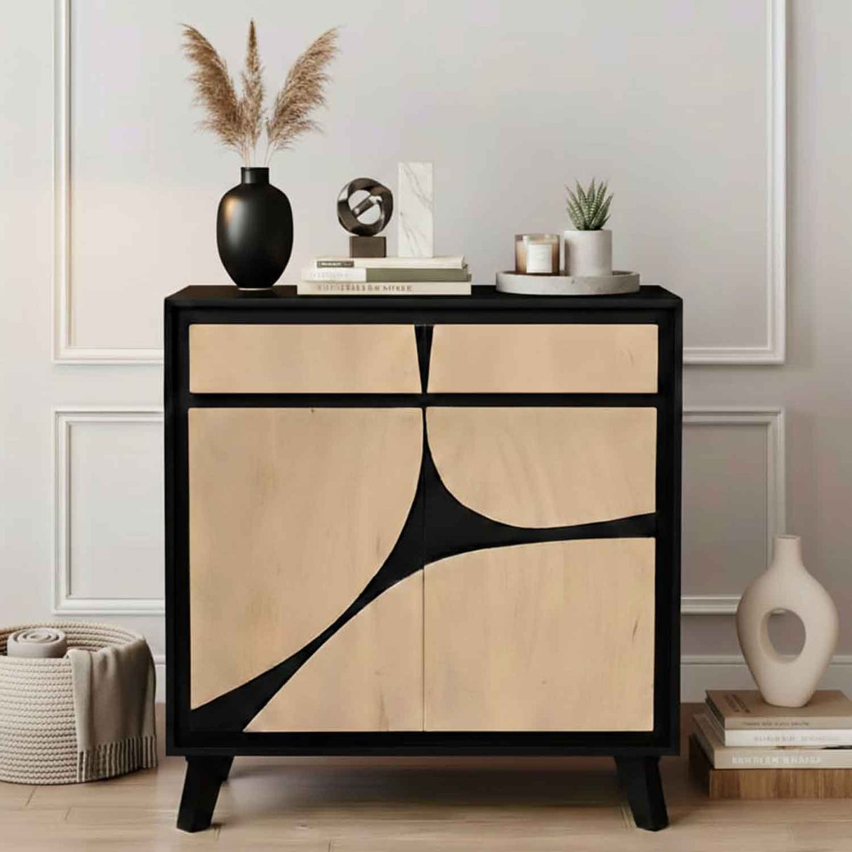 Solid Wood Sideboard 85cm Wide With 2 Doors And 2 Drawers - Boho