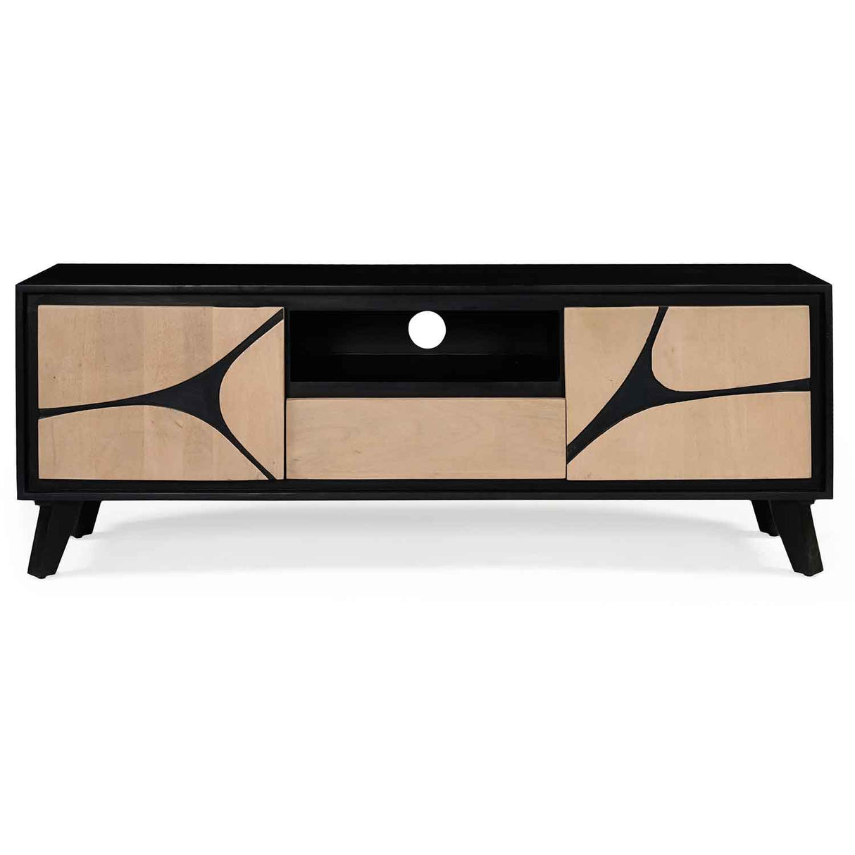 Solid Wood TV Stand 150cm Wide With 2 Doors And 1 Drawer - Boho