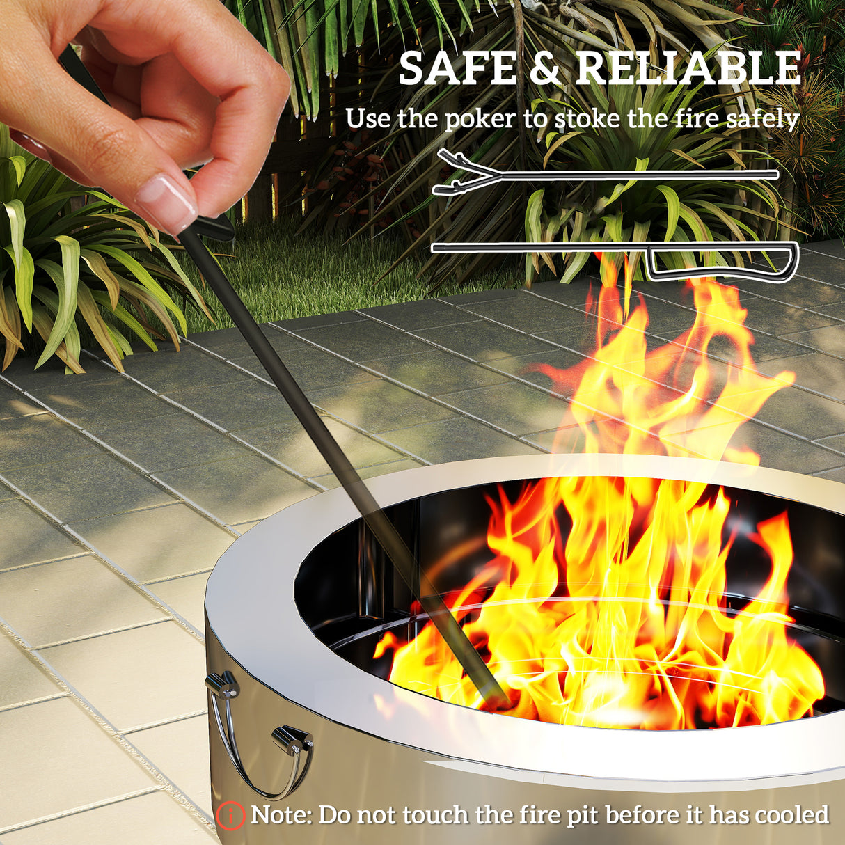 Stainless Steel Round Wood Burning Fire Pit With Fire Poker - Velmora