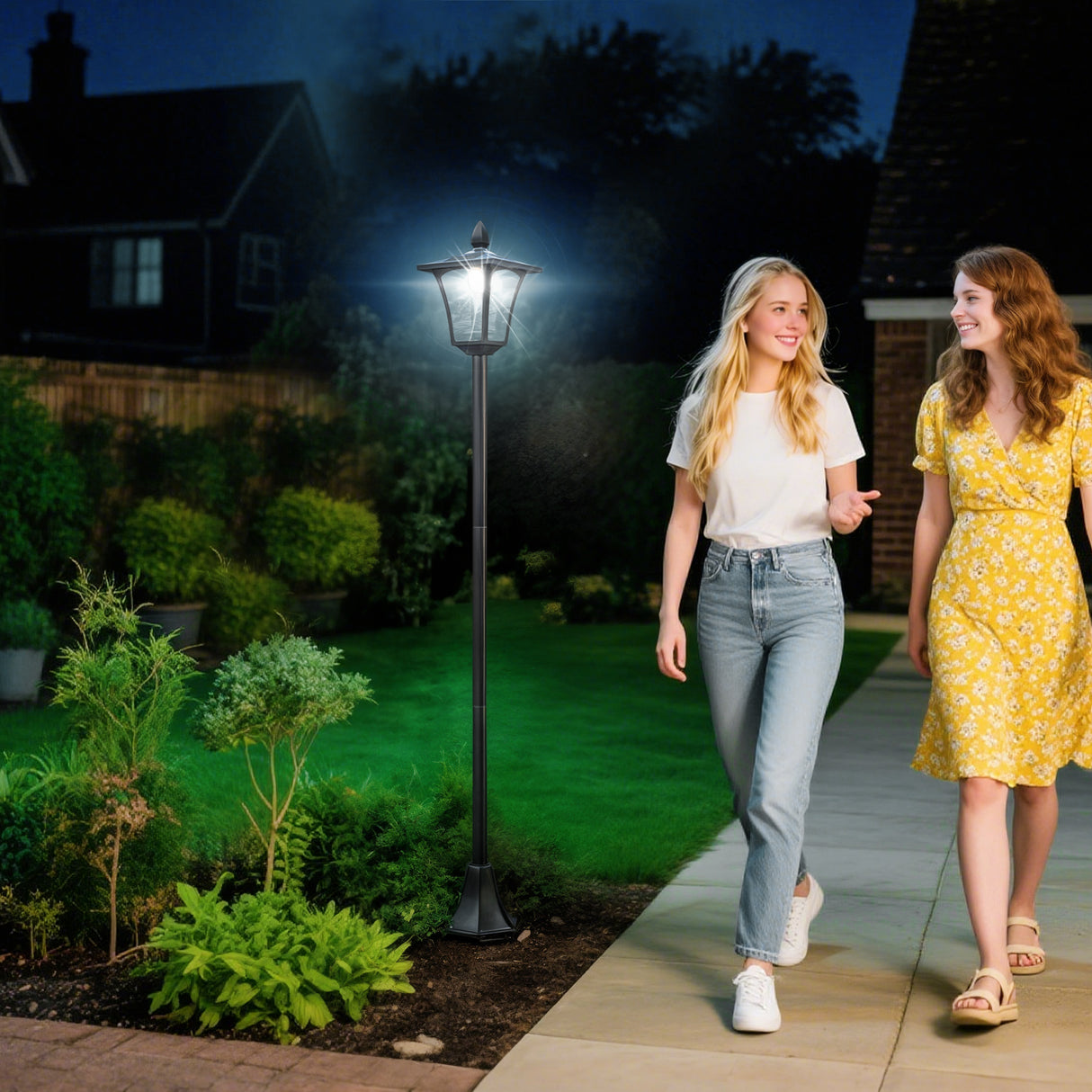 Steel 1.6m Tall Sensor Dimmable LED Garden Solar Powered Post Lamp - Velmora