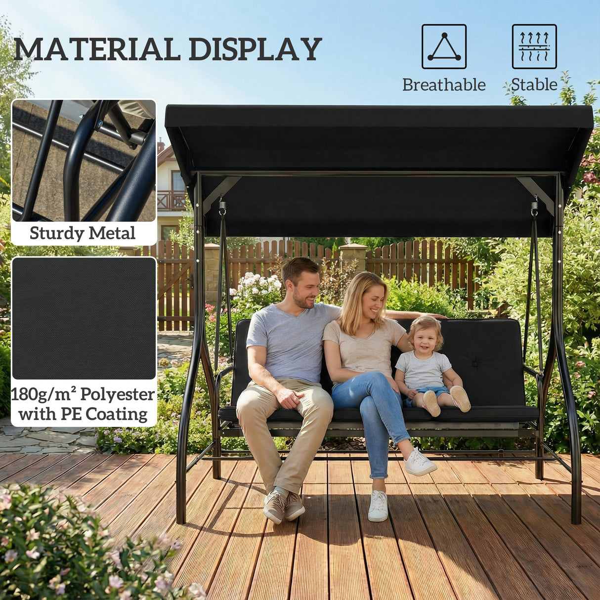 Steel 2 in 1 Convertible 3 Seater Garden Lounger Swing Chair Bed With Canopy - Velmora