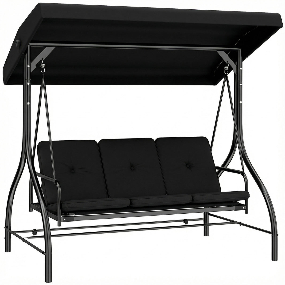 Steel 2 in 1 Convertible 3 Seater Garden Lounger Swing Chair Bed With Canopy - Velmora