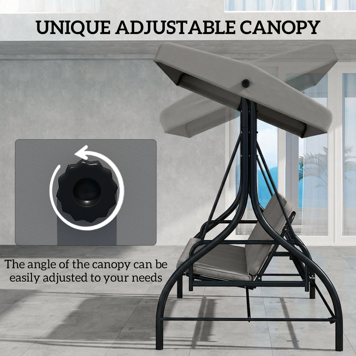 Steel 2 in 1 Convertible 3 Seater Garden Lounger Swing Chair Bed With Canopy - Velmora