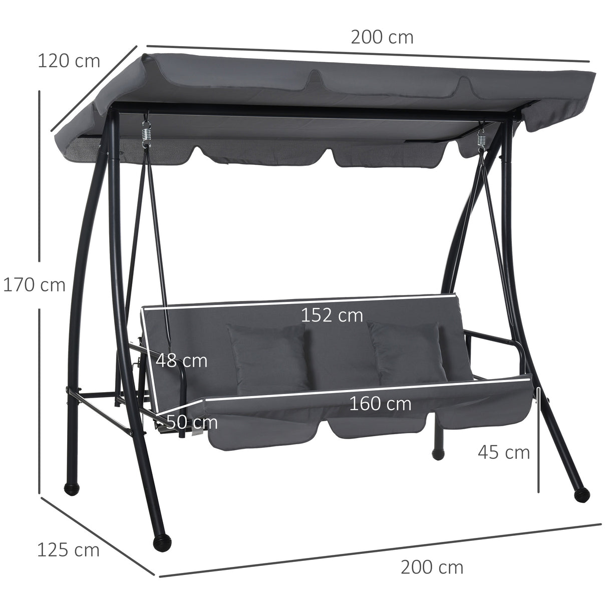 Steel 2 in 1 Convertible 3 Seater Garden Lounger Swing Chair Bed - Velmora
