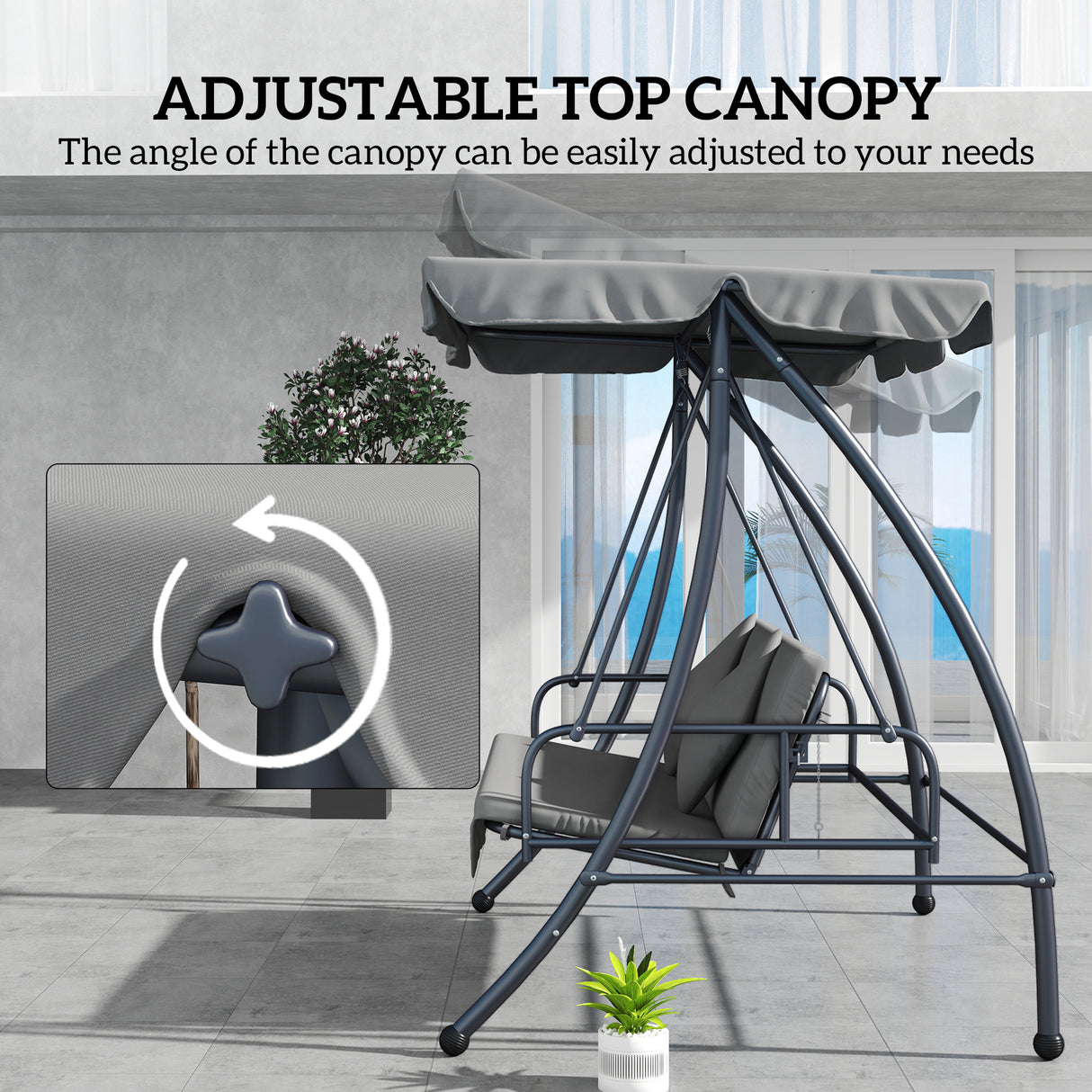 Steel 2 in 1 Convertible 3 Seater Garden Lounger Swing Chair Bed - Velmora