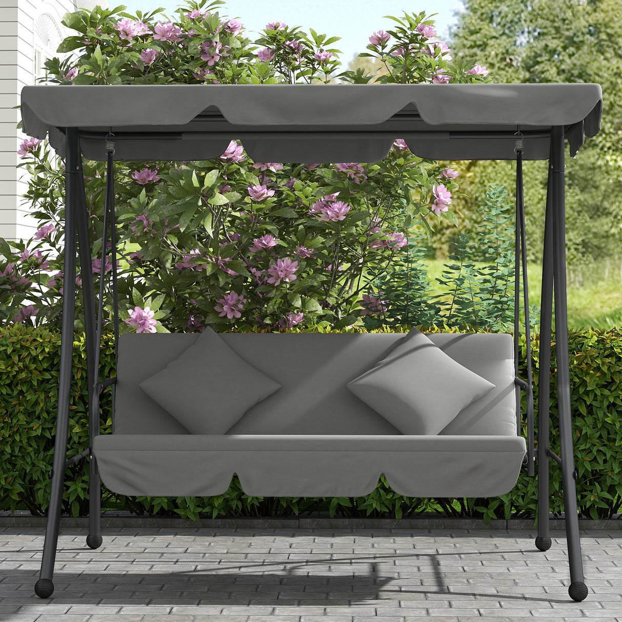 Steel 2 in 1 Convertible 3 Seater Garden Lounger Swing Chair Bed - Velmora