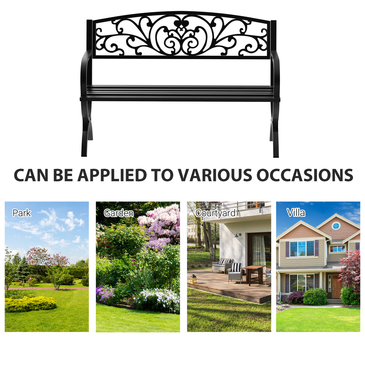 Steel 2 Seater Garden Bench for Patio Backyard - Velmora