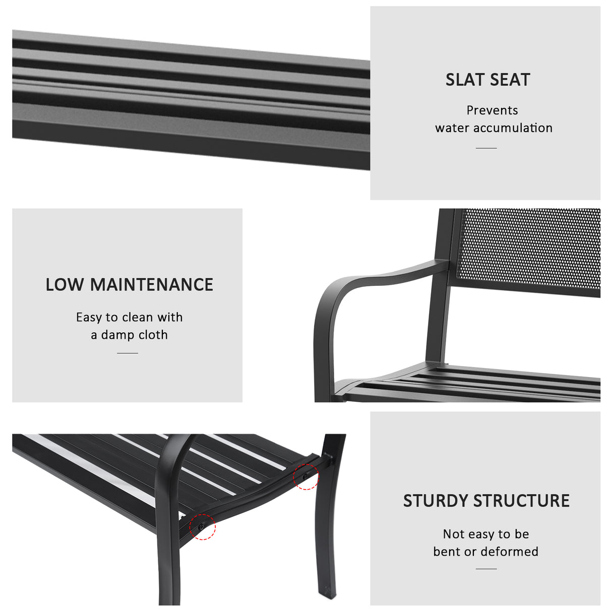 Steel 2 Seater Garden Bench Outdoor Patio - Velmora