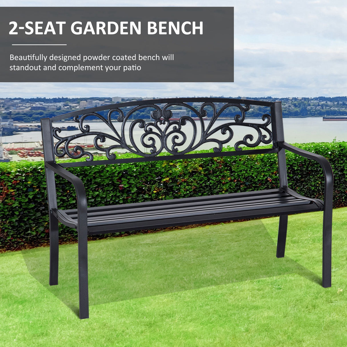Steel 2 Seater Garden Bench - Velmora