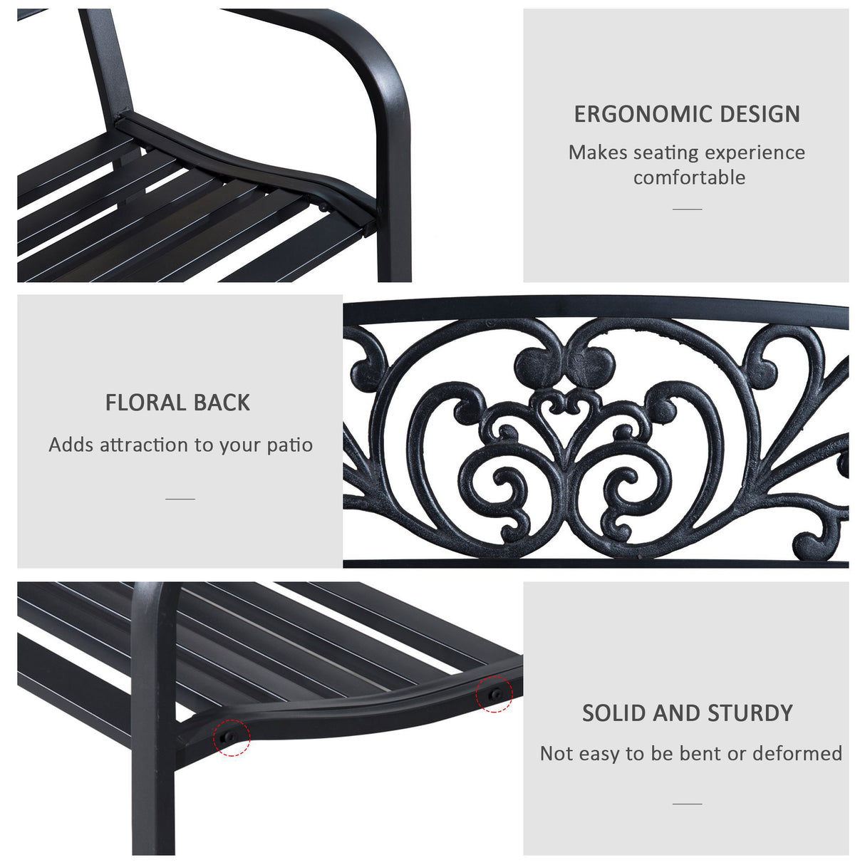 Steel 2 Seater Garden Bench - Velmora