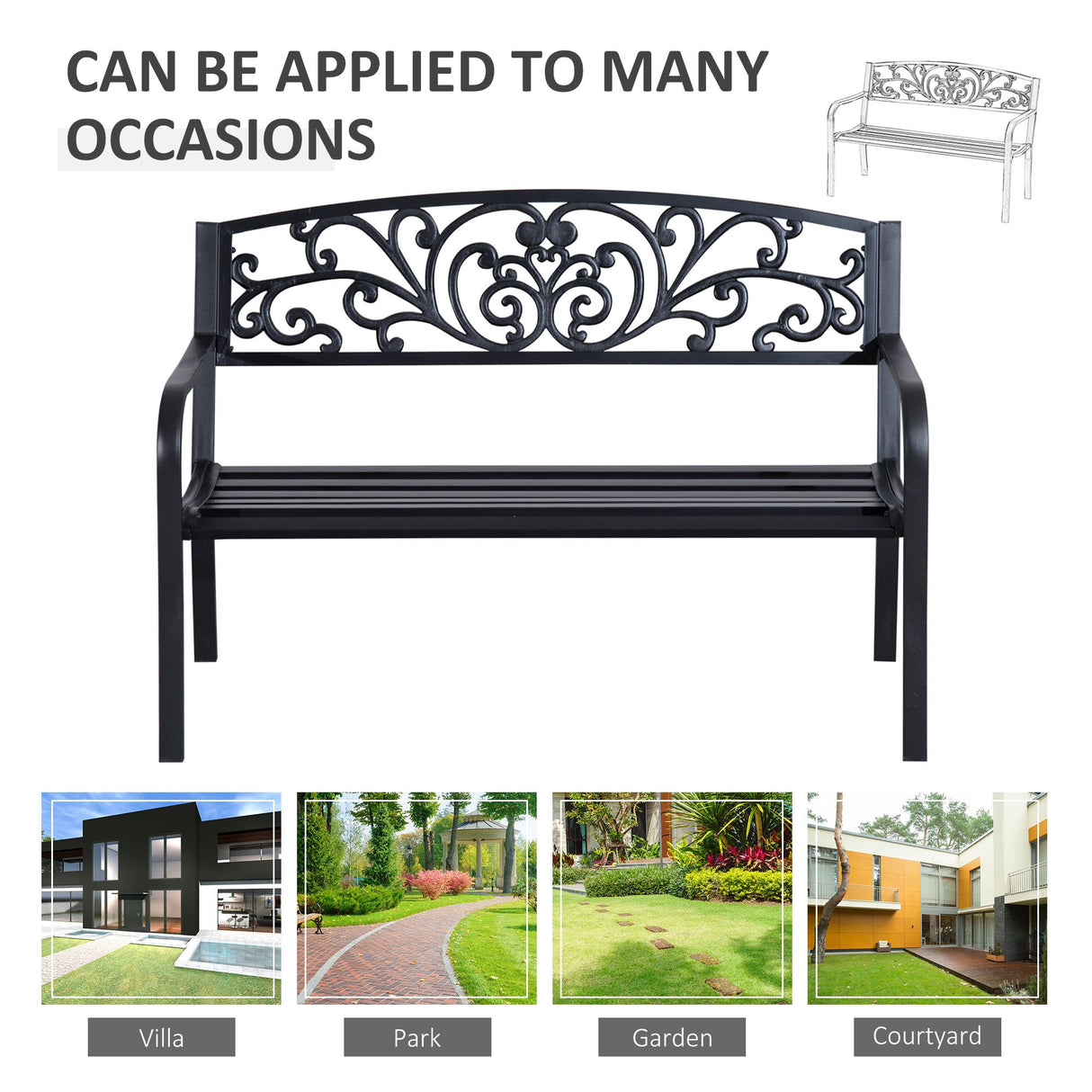 Steel 2 Seater Garden Bench - Velmora