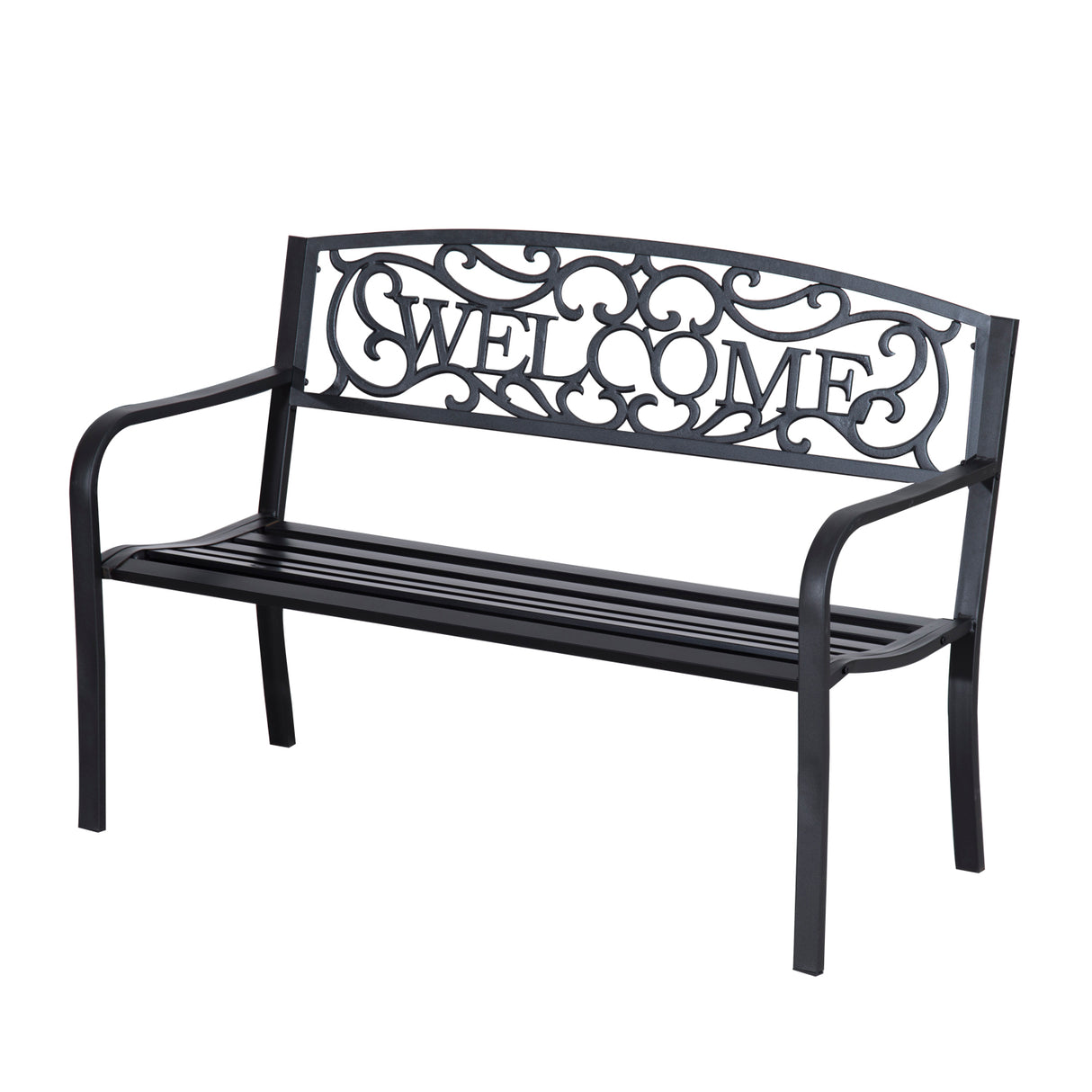 Steel 2 Seater Garden Bench with Welcome Sign - Velmora