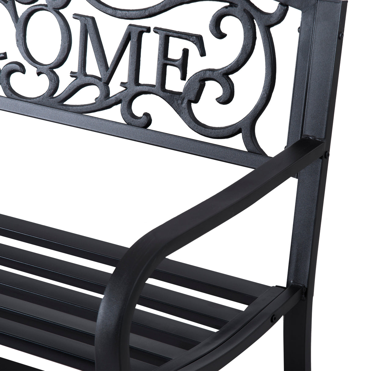 Steel 2 Seater Garden Bench with Welcome Sign - Velmora