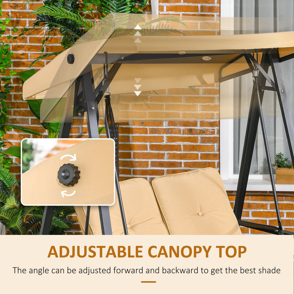 Steel 2 Seater Garden Swing Bench With Adjustable Canopy - Velmora