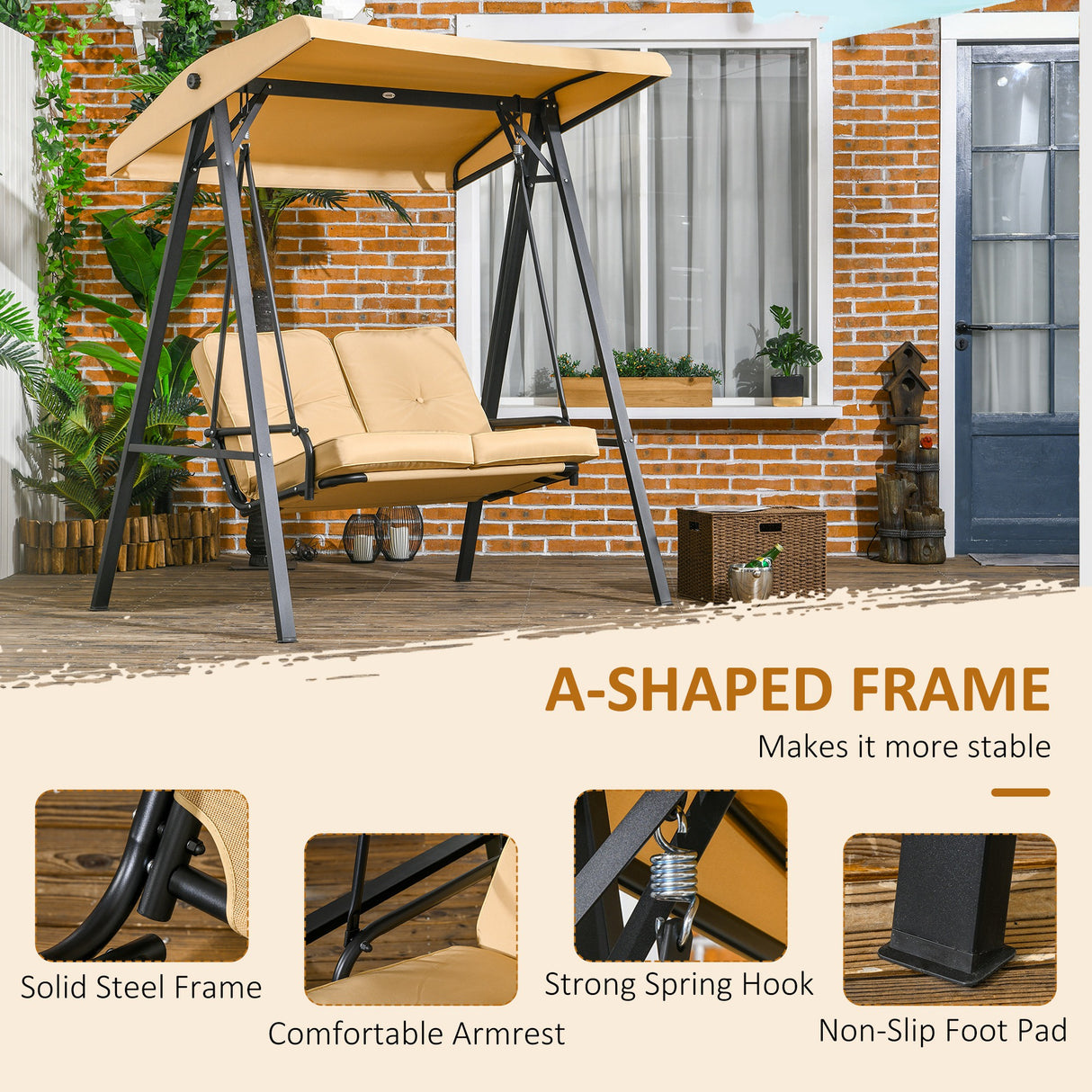 Steel 2 Seater Garden Swing Bench With Adjustable Canopy - Velmora
