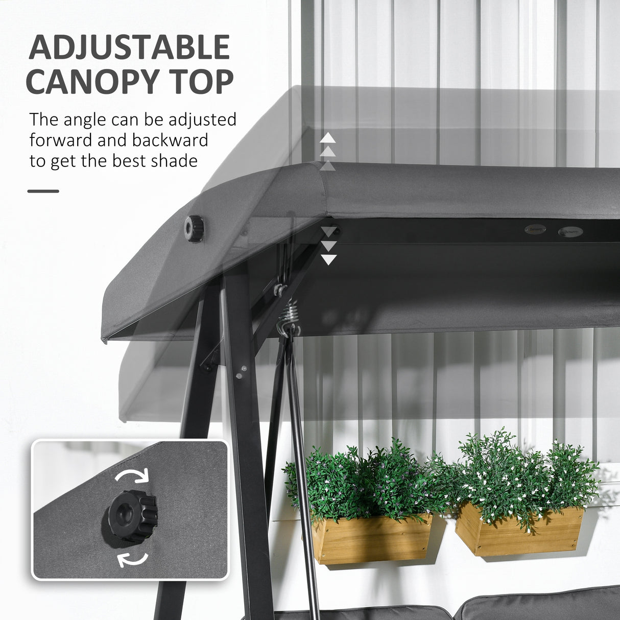 Steel 2 Seater Garden Swing Bench With Adjustable Canopy - Velmora