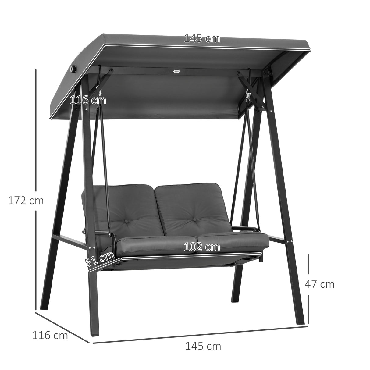 Steel 2 Seater Garden Swing Bench With Adjustable Canopy - Velmora