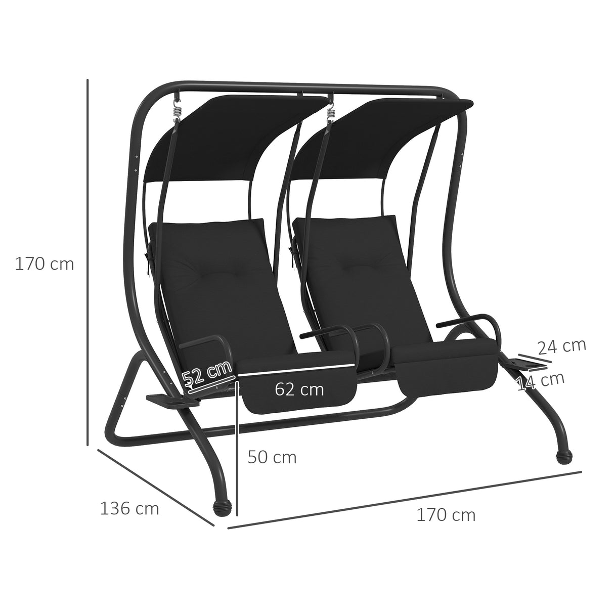 Steel 2 Seater Garden Swing Chair With Protective Canopy - Velmora