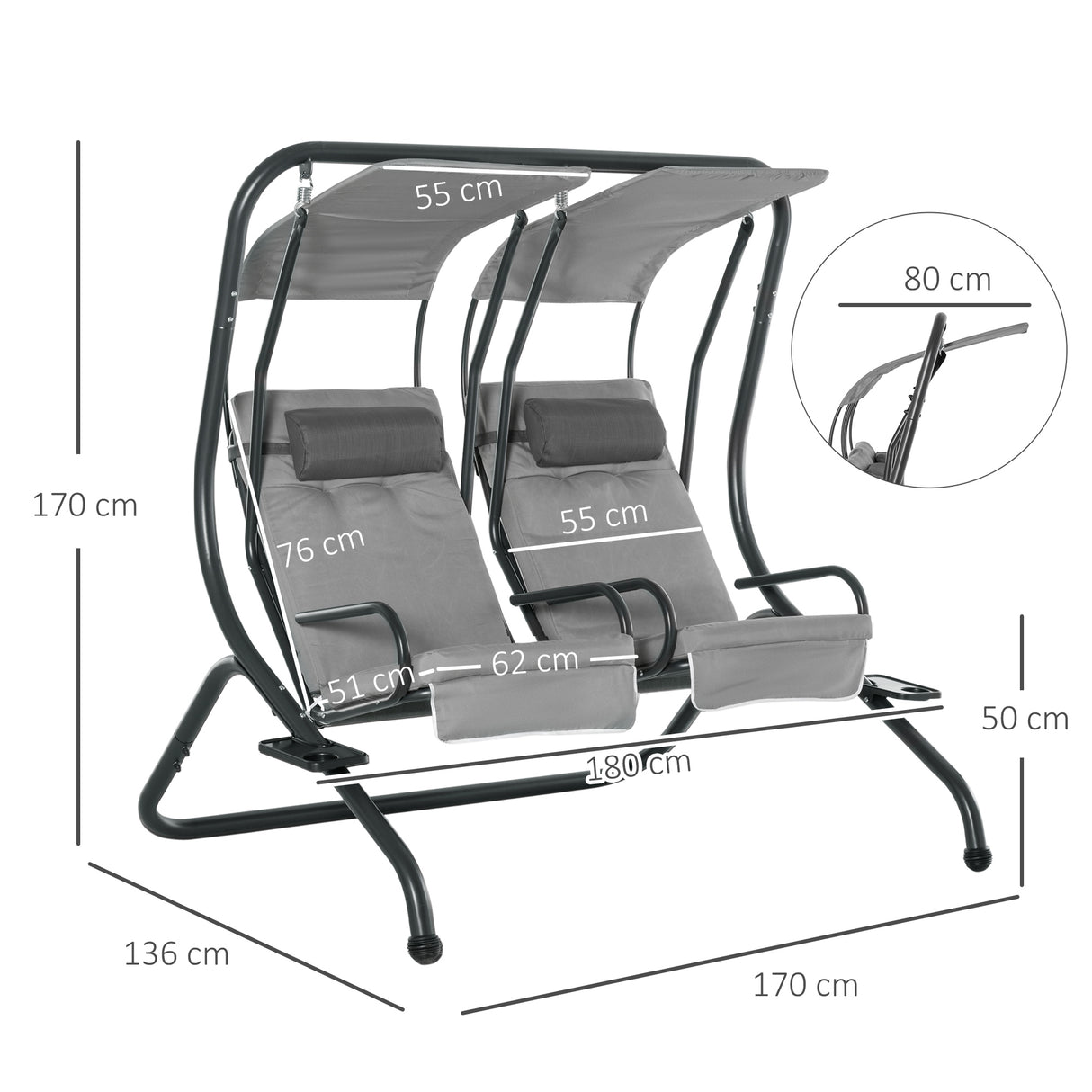 Steel 2 Seater Garden Swing Chair With Protective Canopy - Velmora