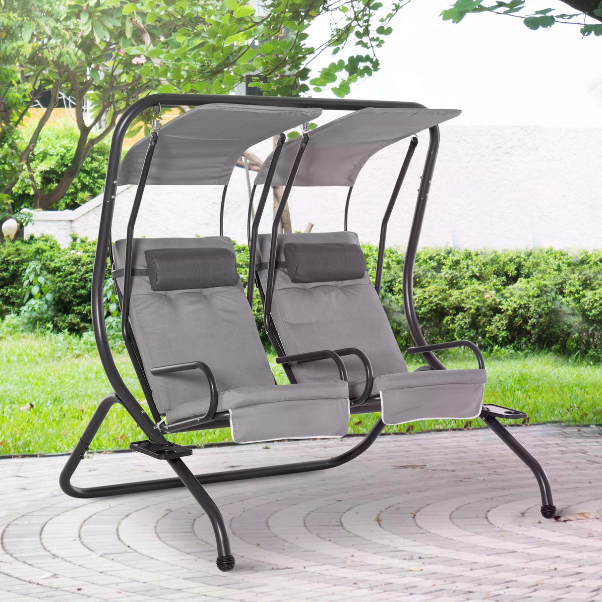 Steel 2 Seater Garden Swing Chair With Protective Canopy - Velmora