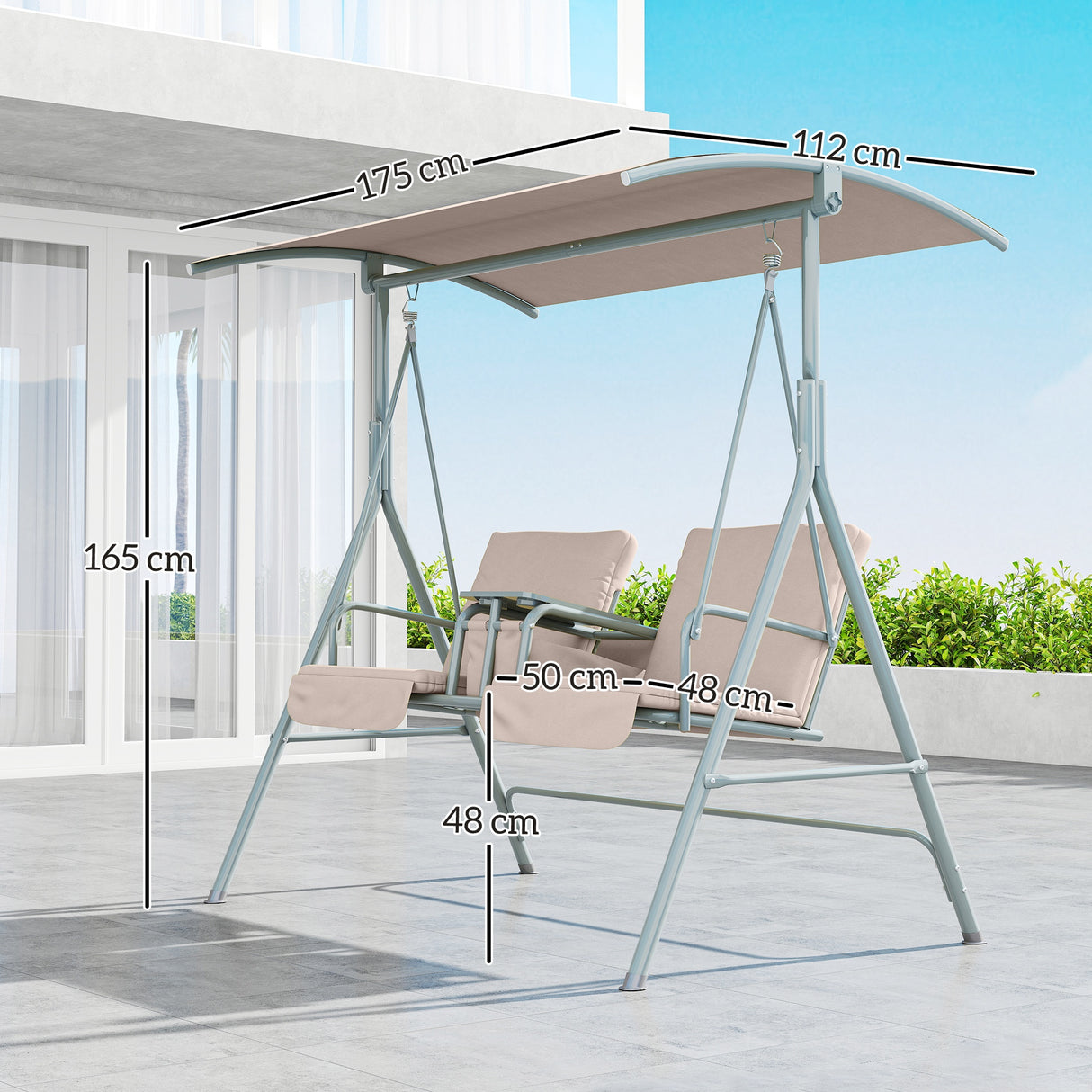 Steel 2 Seater Garden Swing Chair With Tilting Canopy And Double Padded Seats - Velmora