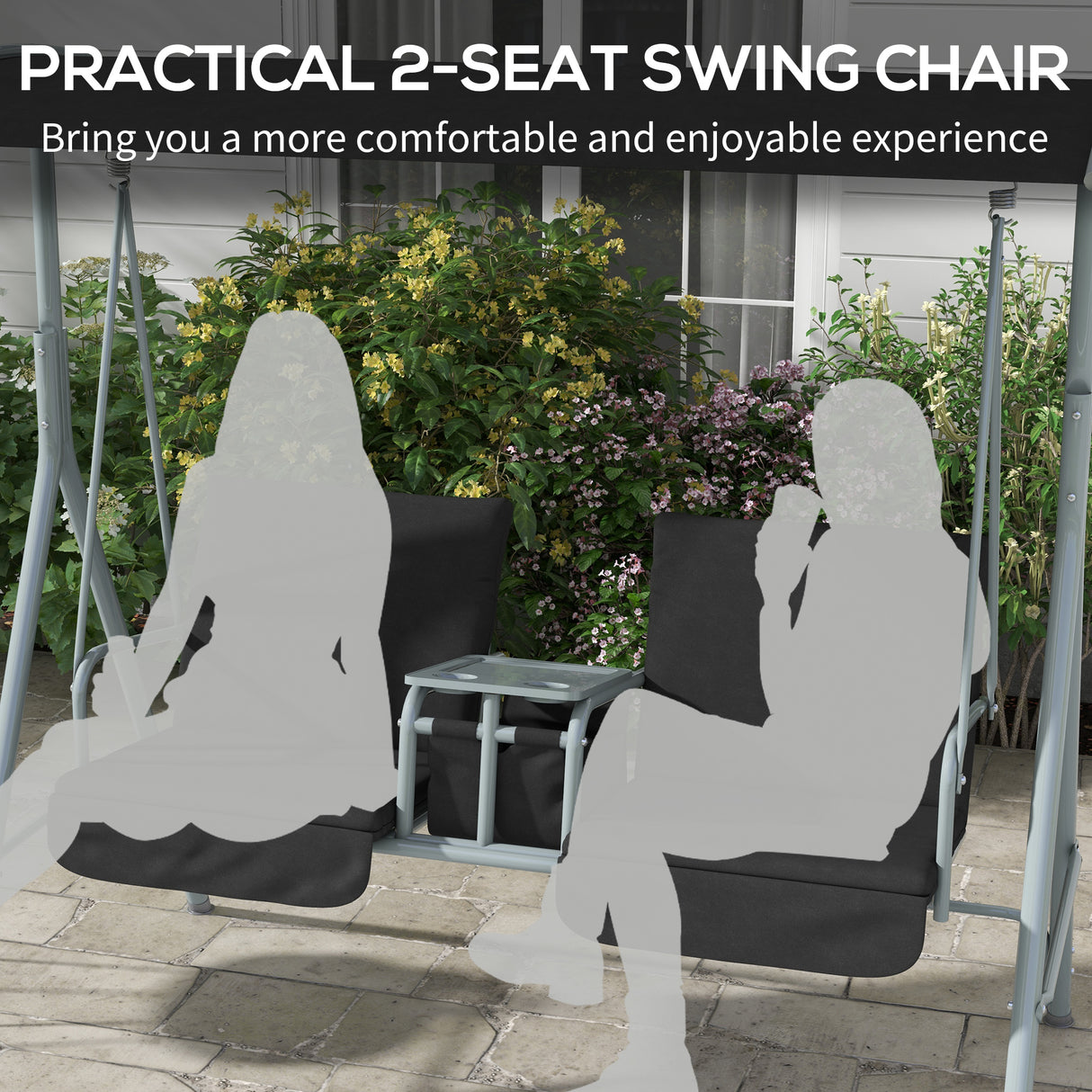 Steel 2 Seater Garden Swing Chair With Tilting Canopy And Double Padded Seats - Velmora
