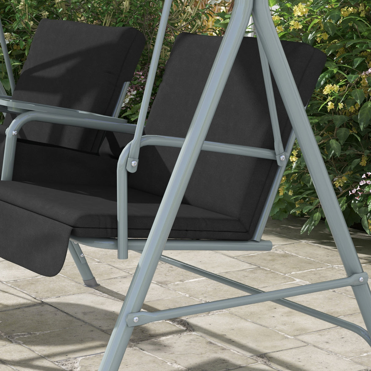 Steel 2 Seater Garden Swing Chair With Tilting Canopy And Double Padded Seats - Velmora