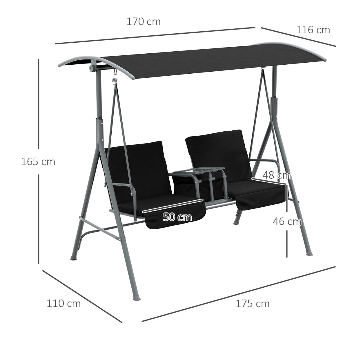 Steel 2 Seater Garden Swing Chair With Tilting Canopy And Double Padded Seats - Velmora