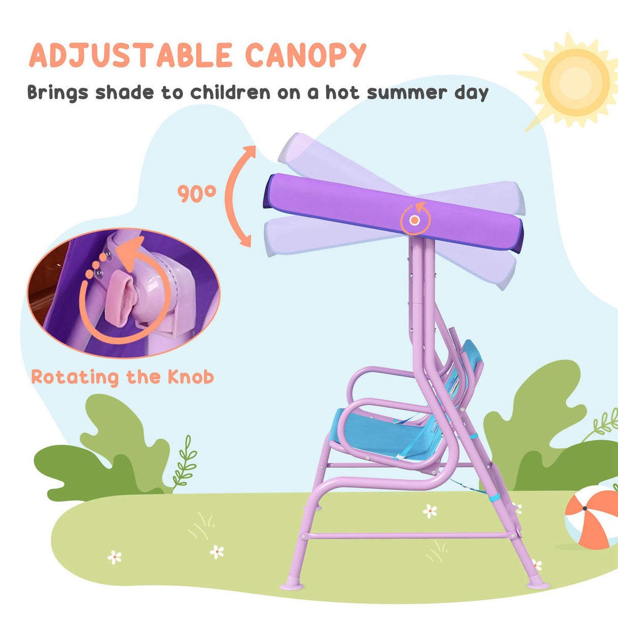 Steel 2 Seater Kids Garden Swing Bench With Adjustable Canopy - Velmora