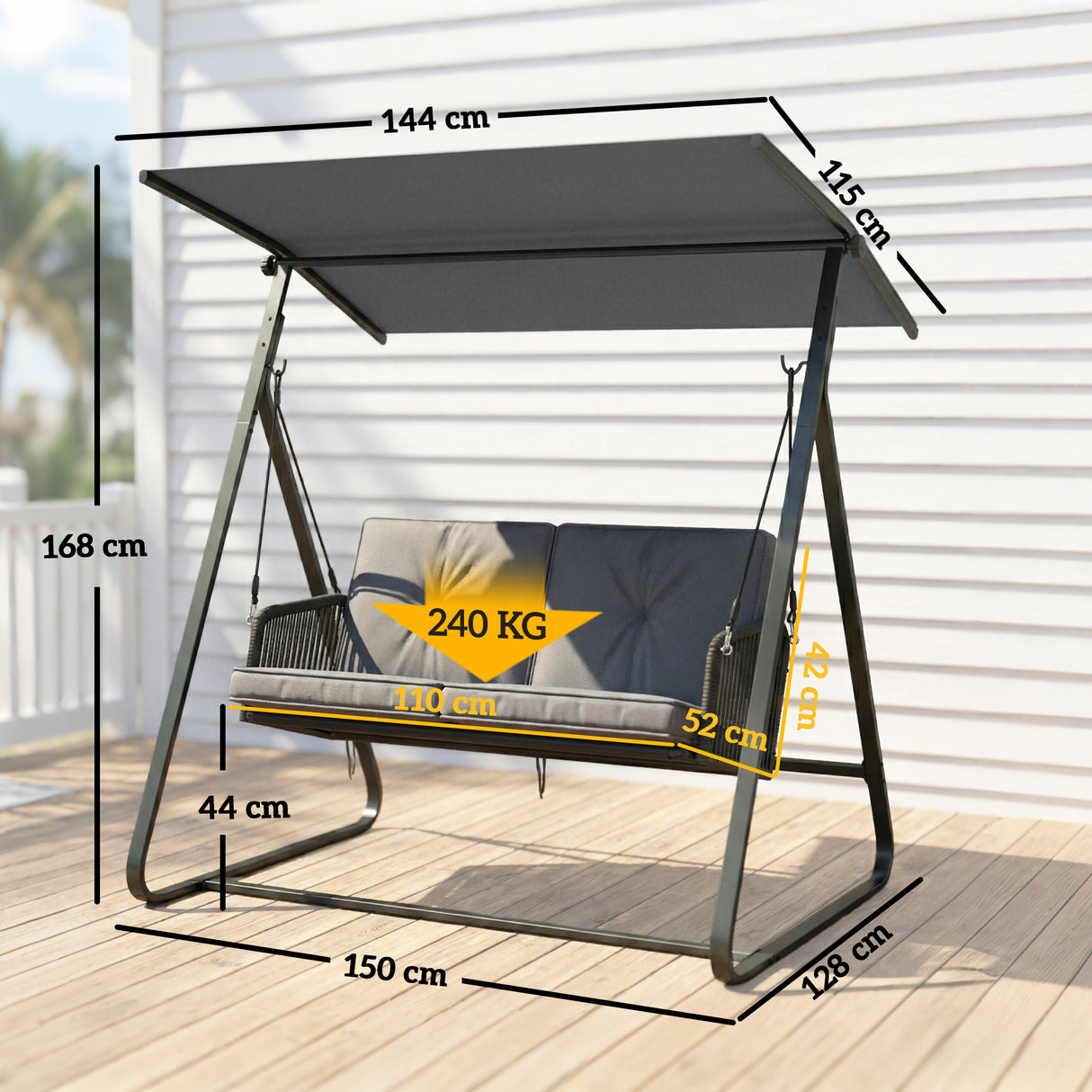 Steel 2 Seater Poly Rattan Garden Swing Chair With Stand - Velmora